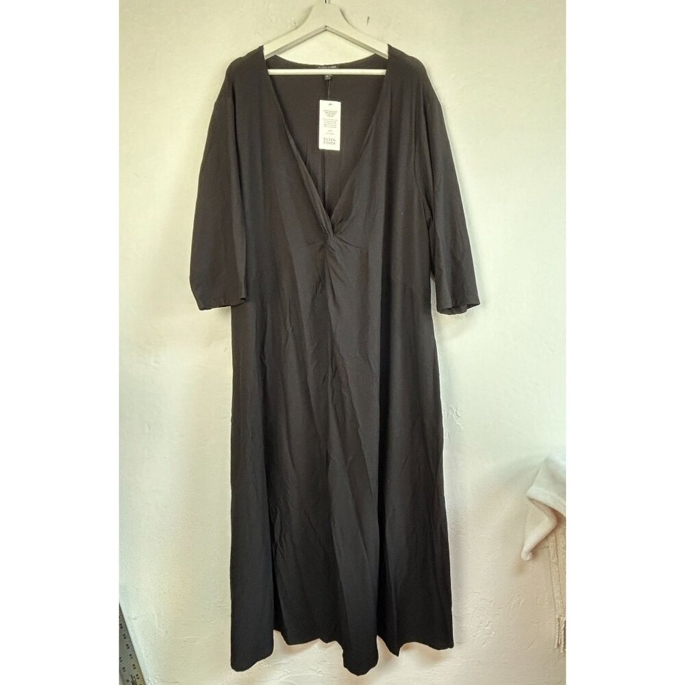 Eileen Fisher Womens Black 3/4 Sleeve Twist Front Knee Length Dress 2X New $278